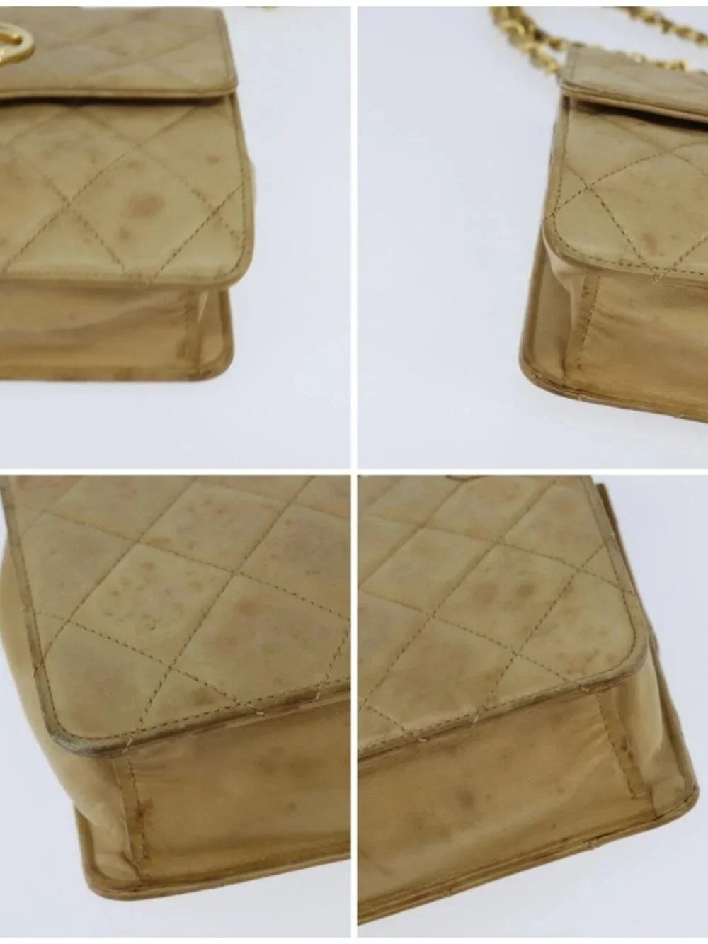 CHANEL Matelasse Chain Shoulder Bag Lamb Skin Beige Gold CC Auth 149120